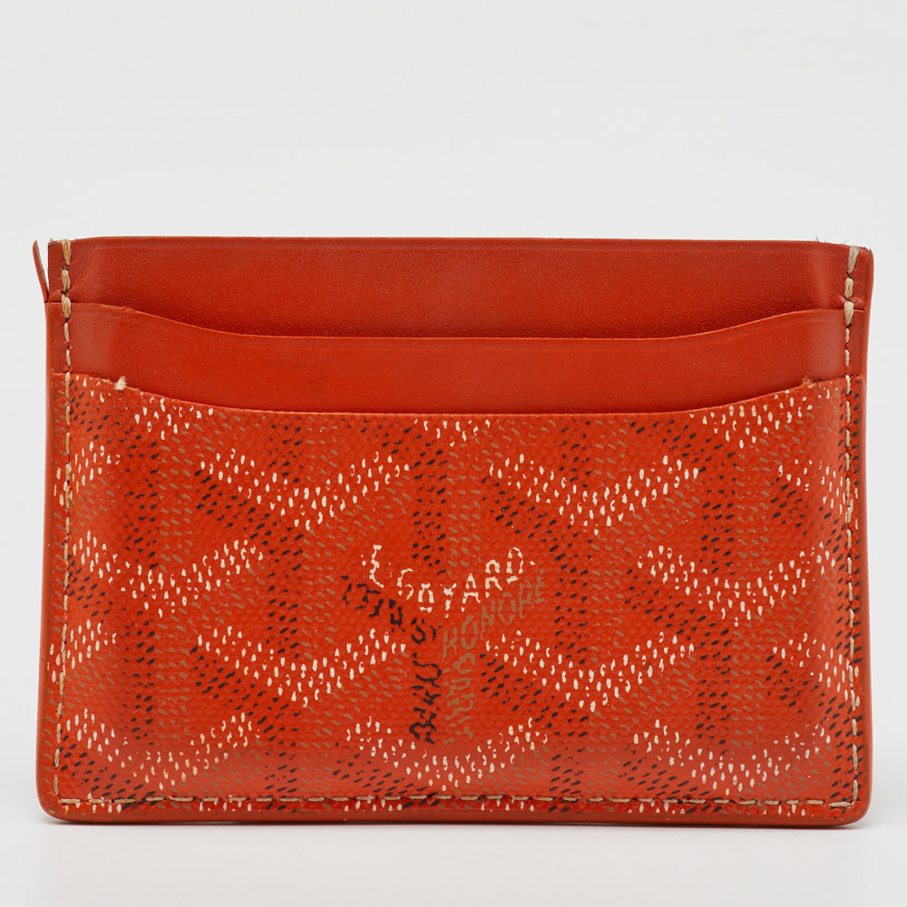luxury-women-goyard-used-handbags-p1136673-008-1.jpg Goyard Orange Goyardine Coated Canvas and Leather Saint Sulpice Card Holder
