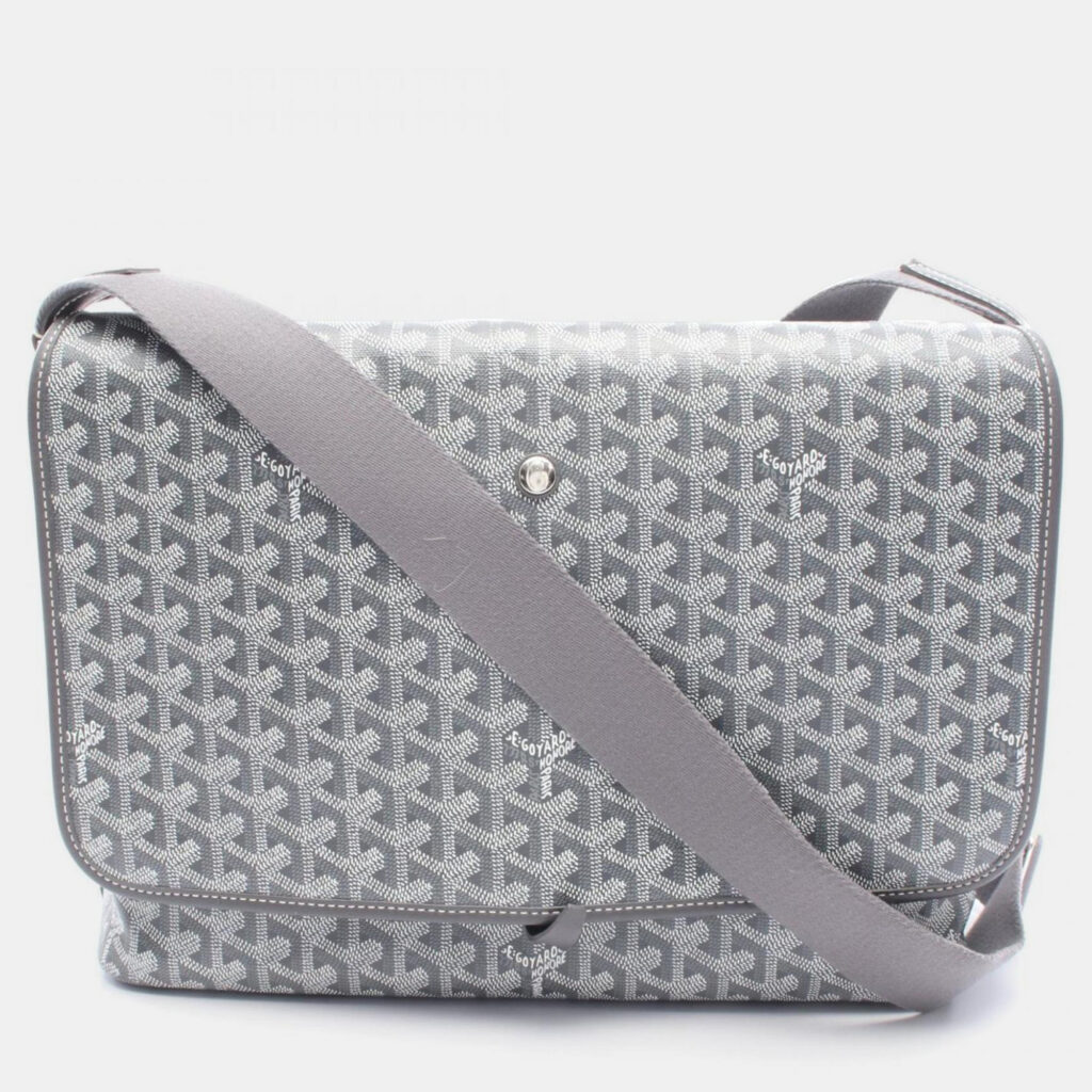 Goyard Capetien MM Grey White Coated Canvas and Leather Shoulder Bag