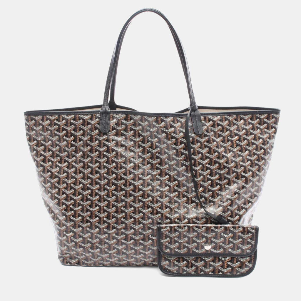 Goyard Saint Louis GM Black Brown Coated Canvas Tote Bag