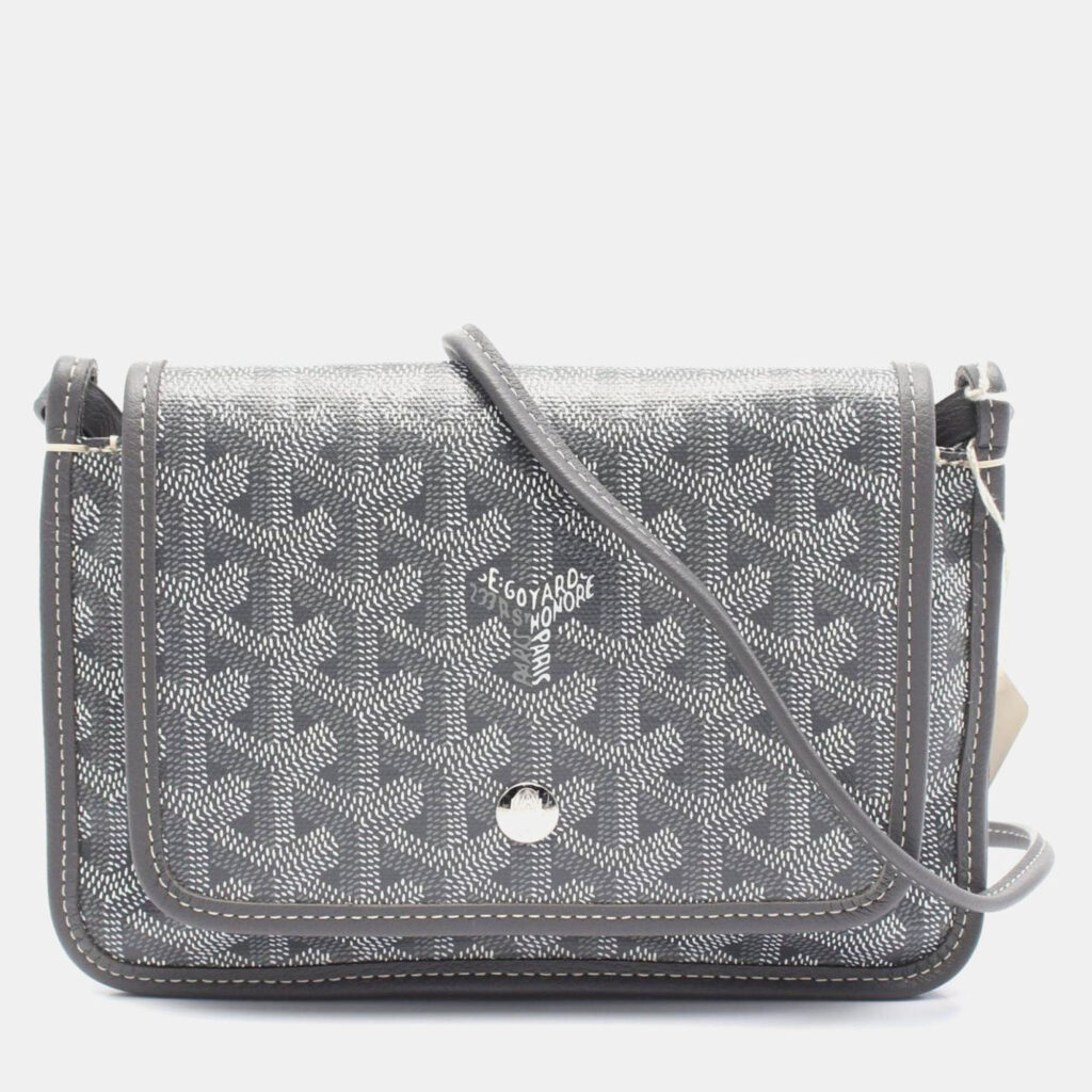 Goyard Plume Grey Coated Canvas Leather Pouch Shoulder Bag Goyard Plume Grey Coated Canvas Leather Pouch Shoulder Bag