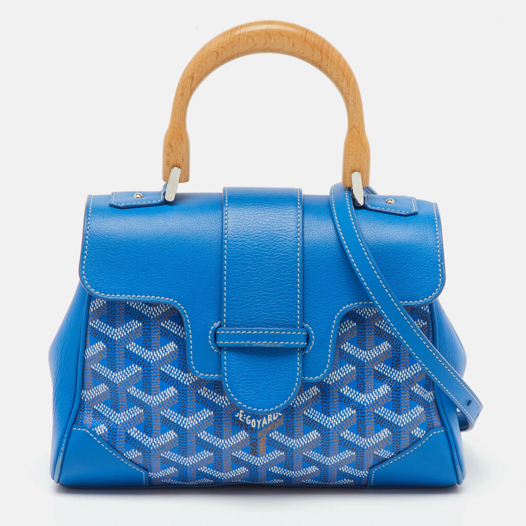 luxury-women-goyard-used-handbags-p1218393-008.jpg Goyard Blue Goyardine Coated Canvas And Leather Mini Saigon Top Handle Bag