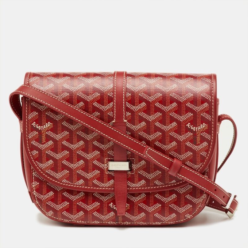 Goyard Red Belvedere II PM Goyardine Coated Canvas and Leather Saddle Bag Goyard Red Belvedere II PM Goyardine Coated Canvas and Leather Saddle Bag