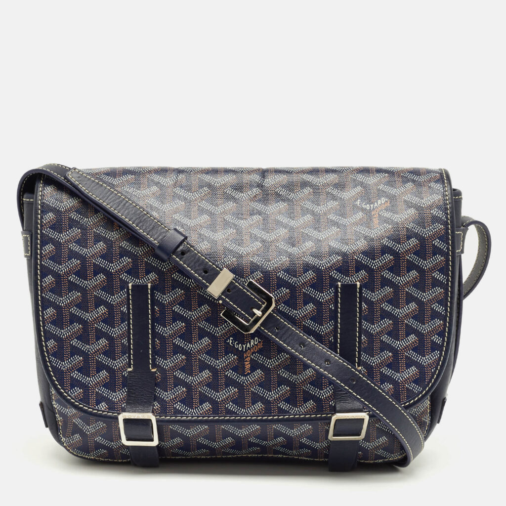 Goyard Navy Blue Goyardine Coated Canvas Belvedere MM Saddle Bag Goyard Navy Blue Goyardine Coated Canvas Belvedere MM Saddle Bag