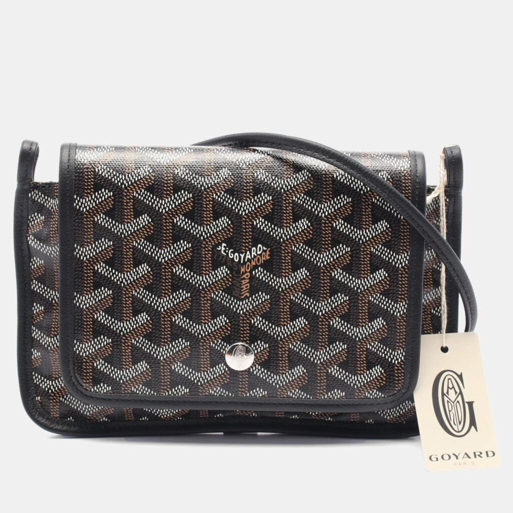 Goyard Plumet Pouch Wallet Shoulder Bag In Coated Canvas And Leather Black