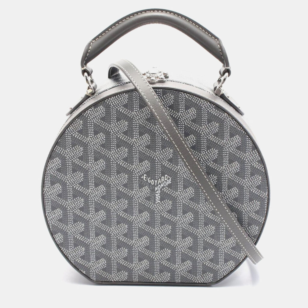 Goyard Hat Box Alto Trunk Bag Handbag Coated Canvas Leather Gray White