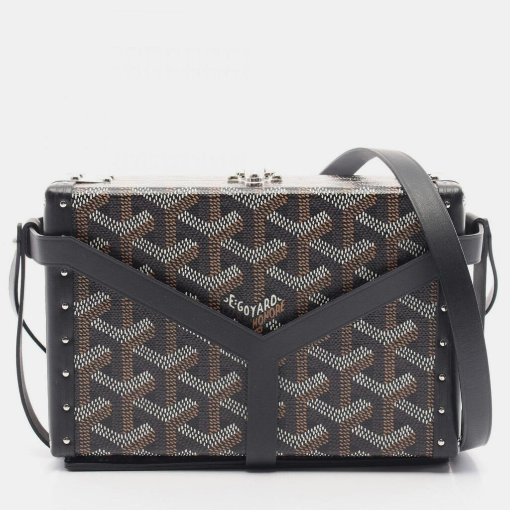 Goyard Menodiaire Trunk Bag Shoulder Coated Canvas Leather Black Brown White Goyard Menodiaire Trunk Bag Shoulder Coated Canvas Leather Black Brown White
