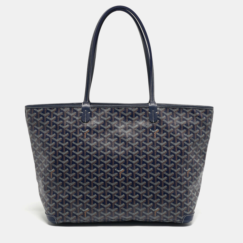 Goyard Artois MM Navy Blue Goyardine Coated Canvas and Leather Tote