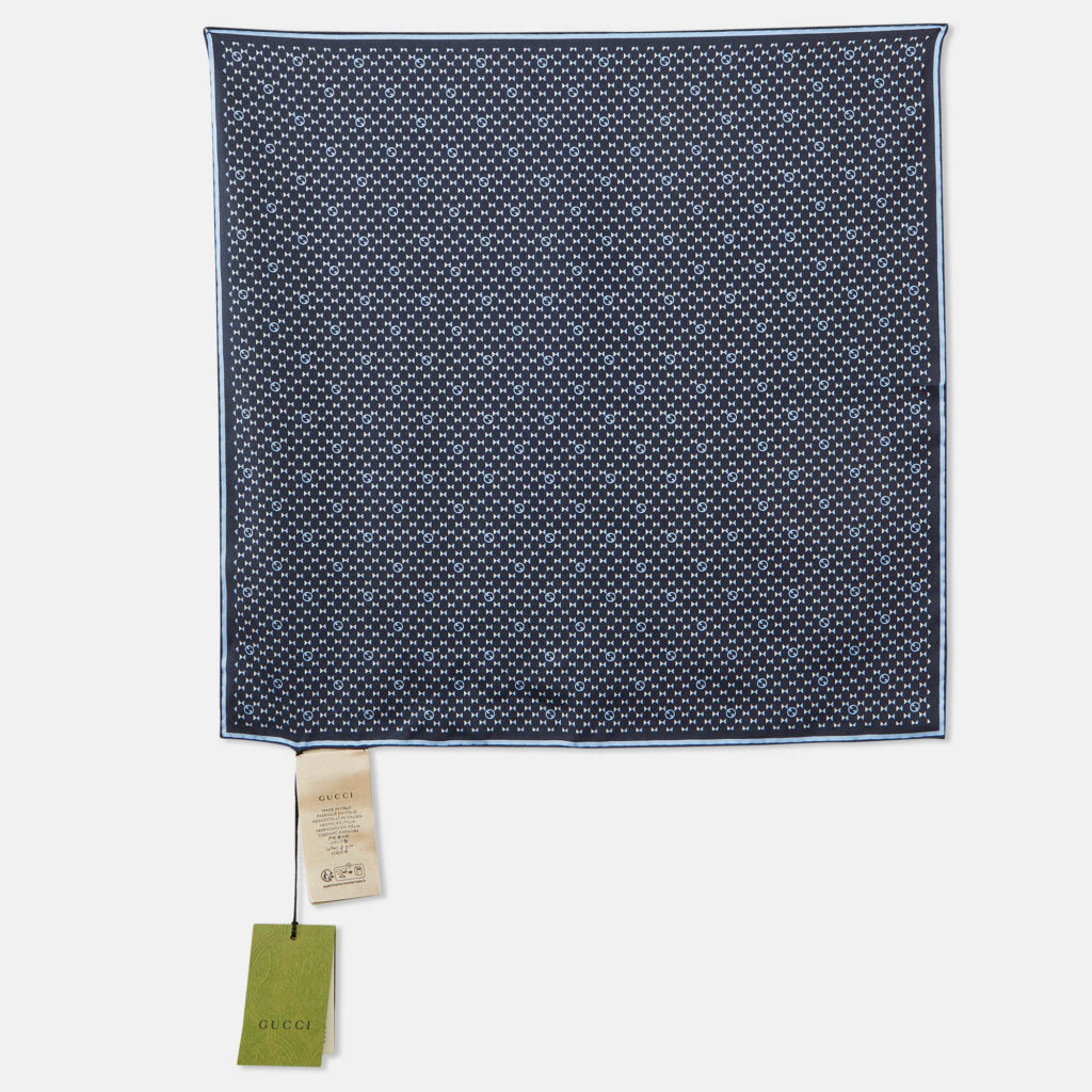 Gucci Navy Blue Printed Silk Scarf/Pocket Square Gucci Navy Blue Printed Silk Scarf/Pocket Square