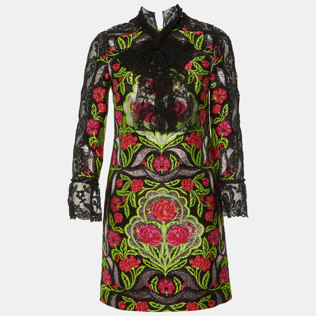 Gucci Black Floral Brocade & Lace Mini Dress S Gucci Black Floral Brocade & Lace Mini Dress S