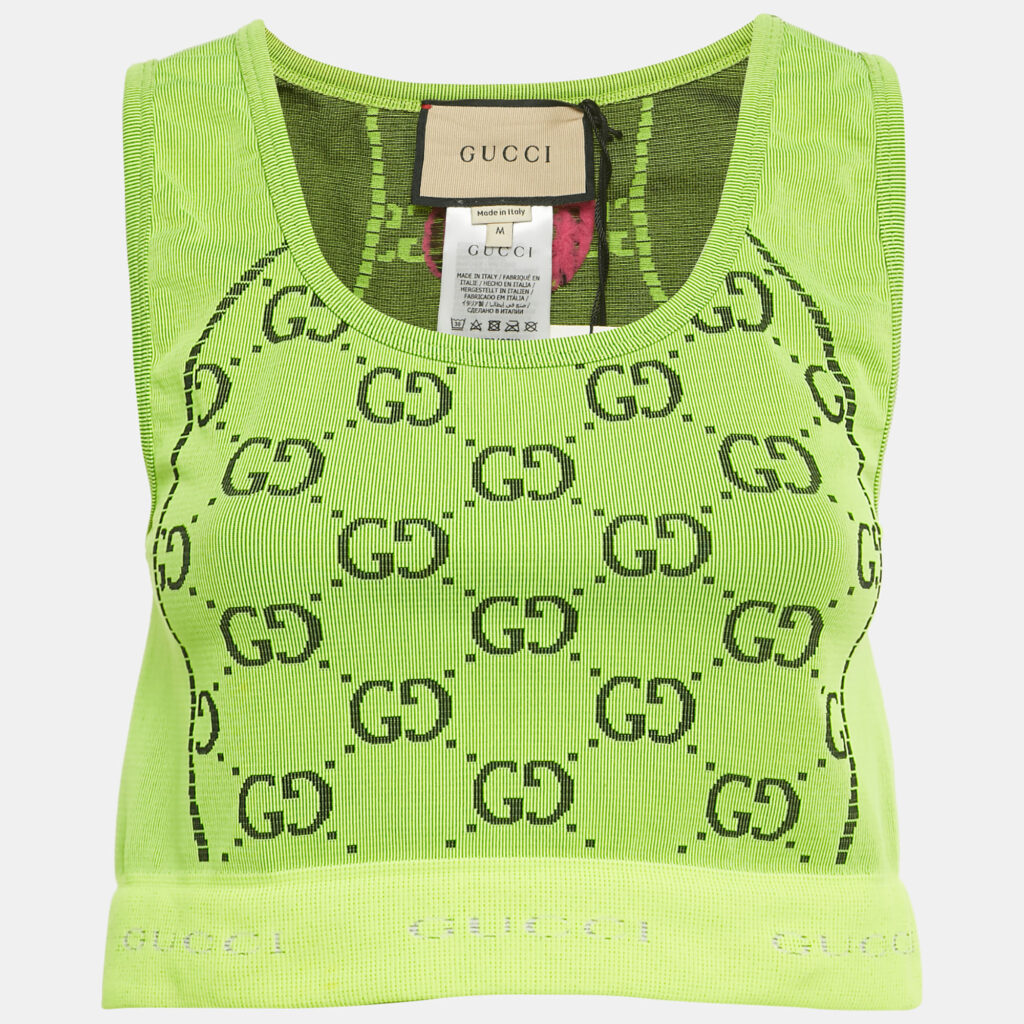 Gucci Fluorescent Green GG Jacquard Crop Tank Top M Gucci Fluorescent Green GG Jacquard Crop Tank Top M