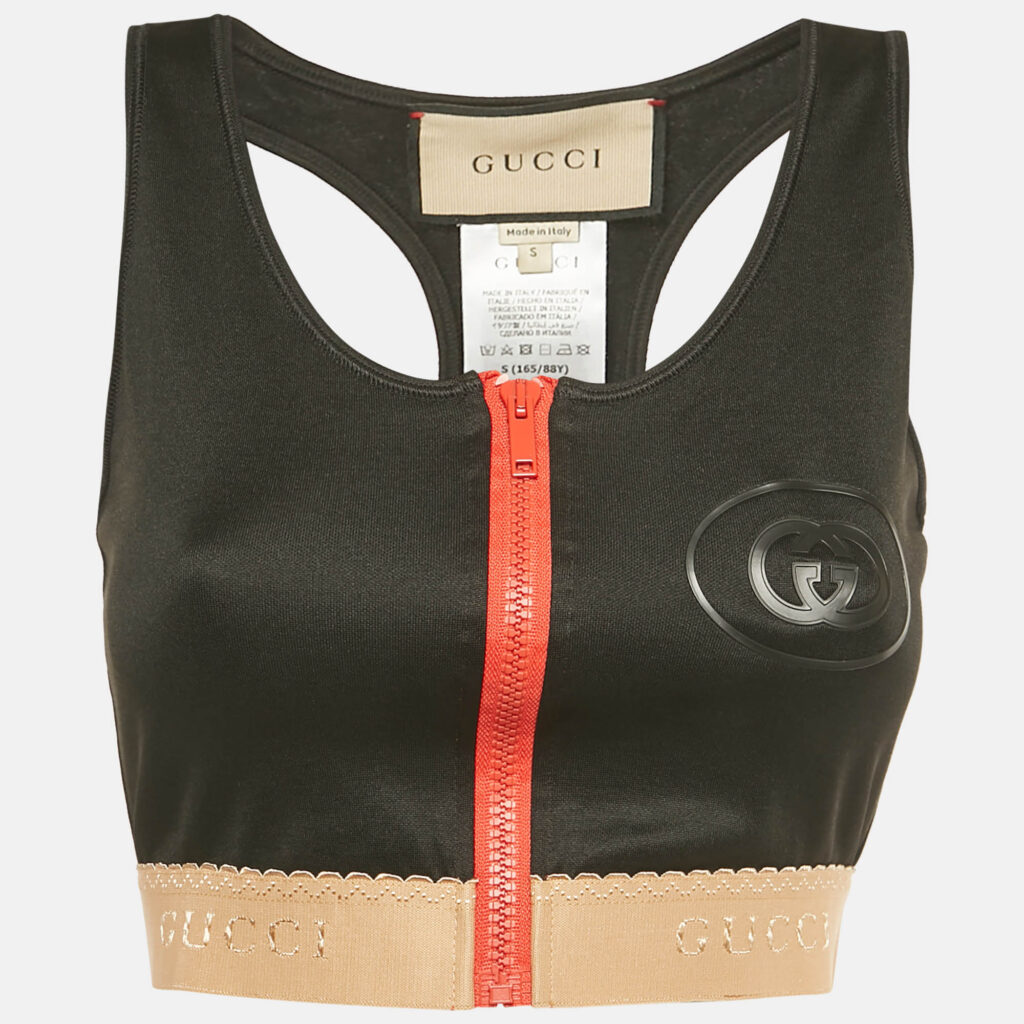 Gucci Black Jersey Zip-Up Sports Bra S Gucci Black Jersey Zip-Up Sports Bra S