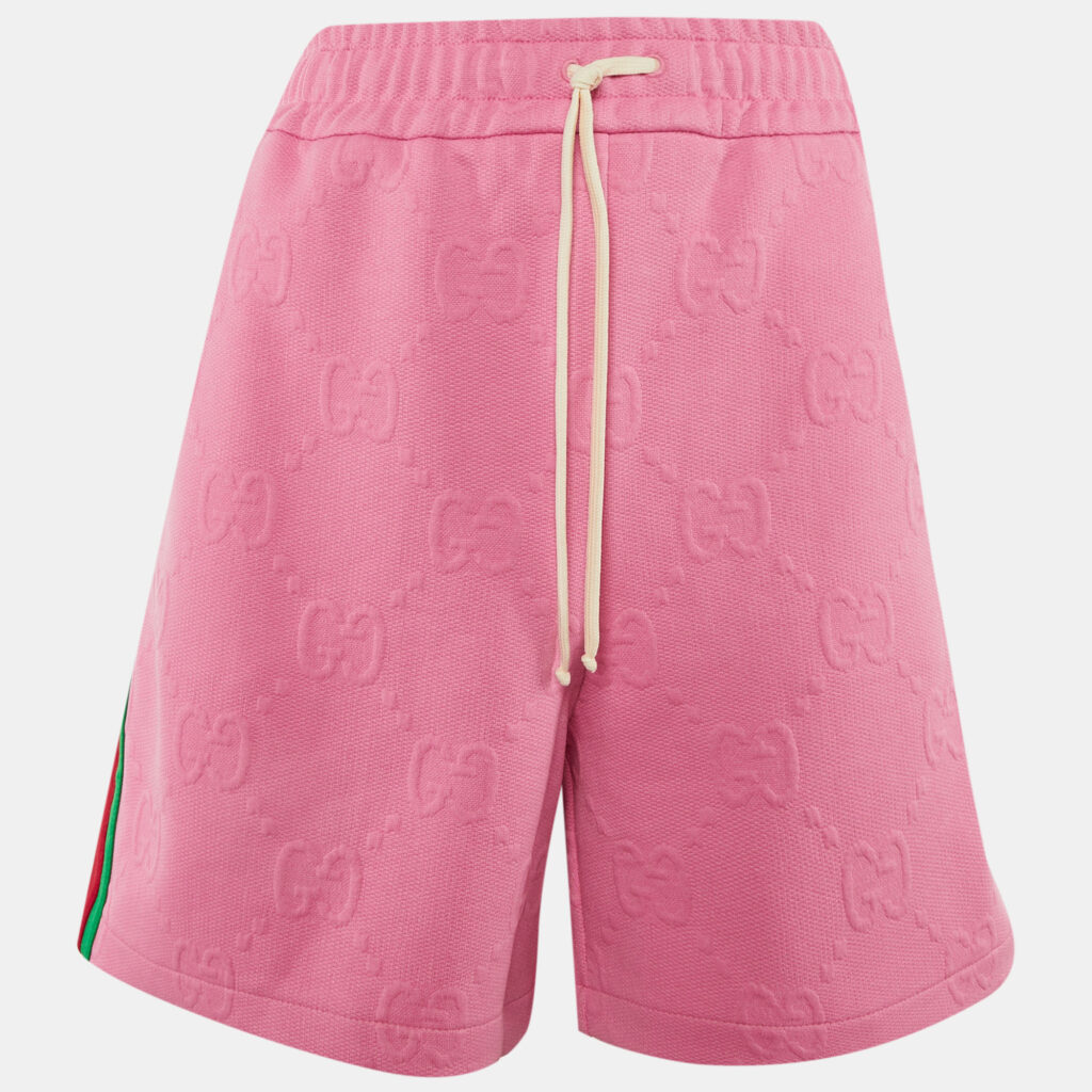 Gucci Pink GG Embossed Jersey Web Striped Shorts L Gucci Pink GG Embossed Jersey Web Striped Shorts L