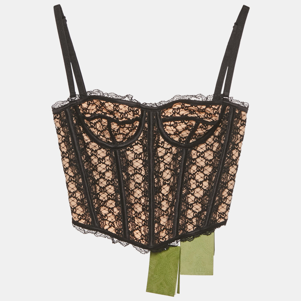 Gucci Black GG Lace and Satin Corset Top XXS