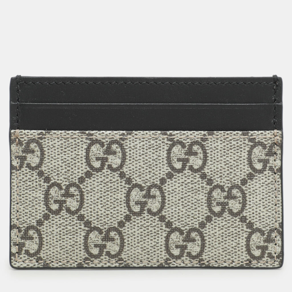 Gucci Black/Beige GG Supreme Canvas and Leather Card Holder Gucci Black/Beige GG Supreme Canvas and Leather Card Holder