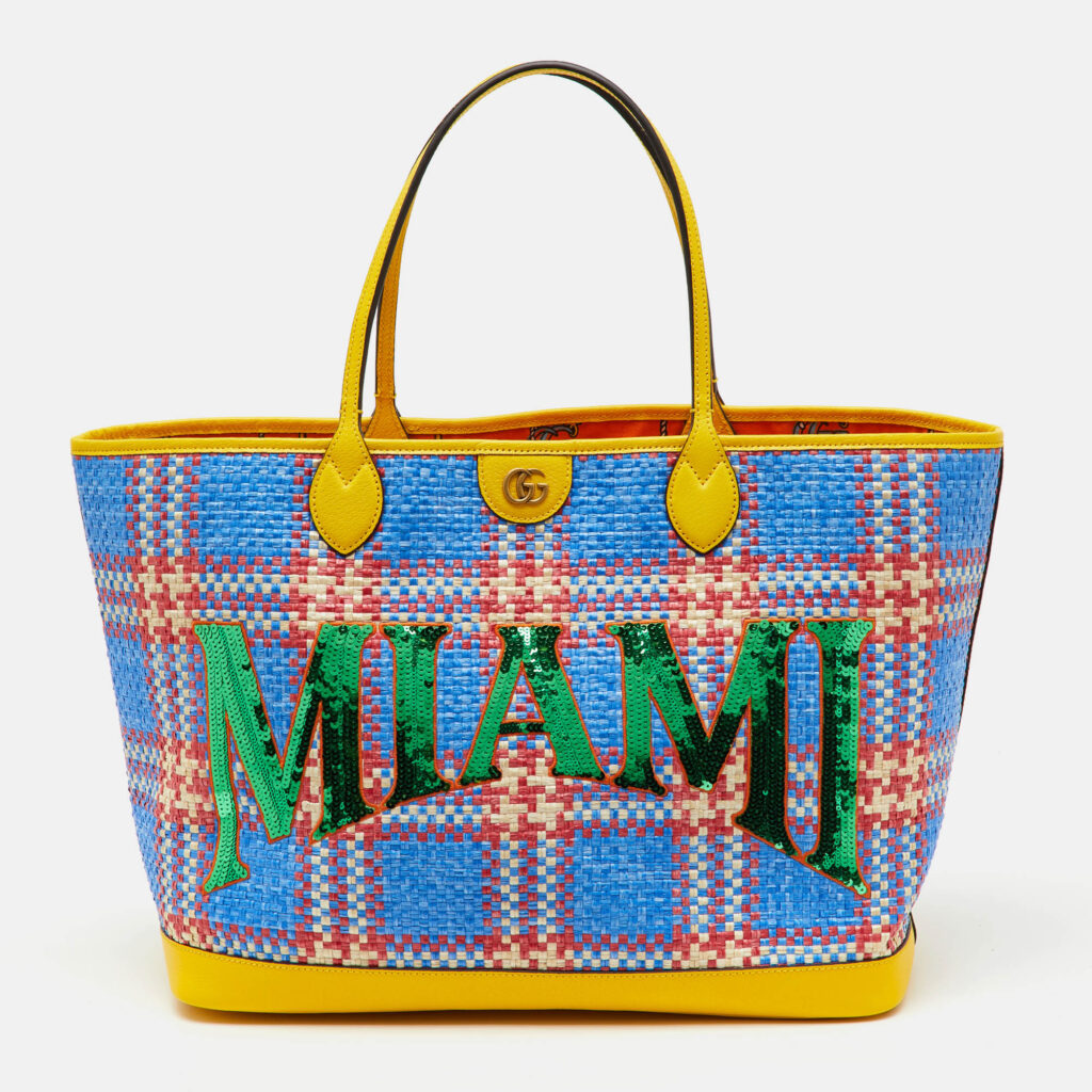 Gucci Multicolor Raffia and Leather Miami Sequins Large Ophidia Tote Gucci Multicolor Raffia and Leather Miami Sequins Large Ophidia Tote