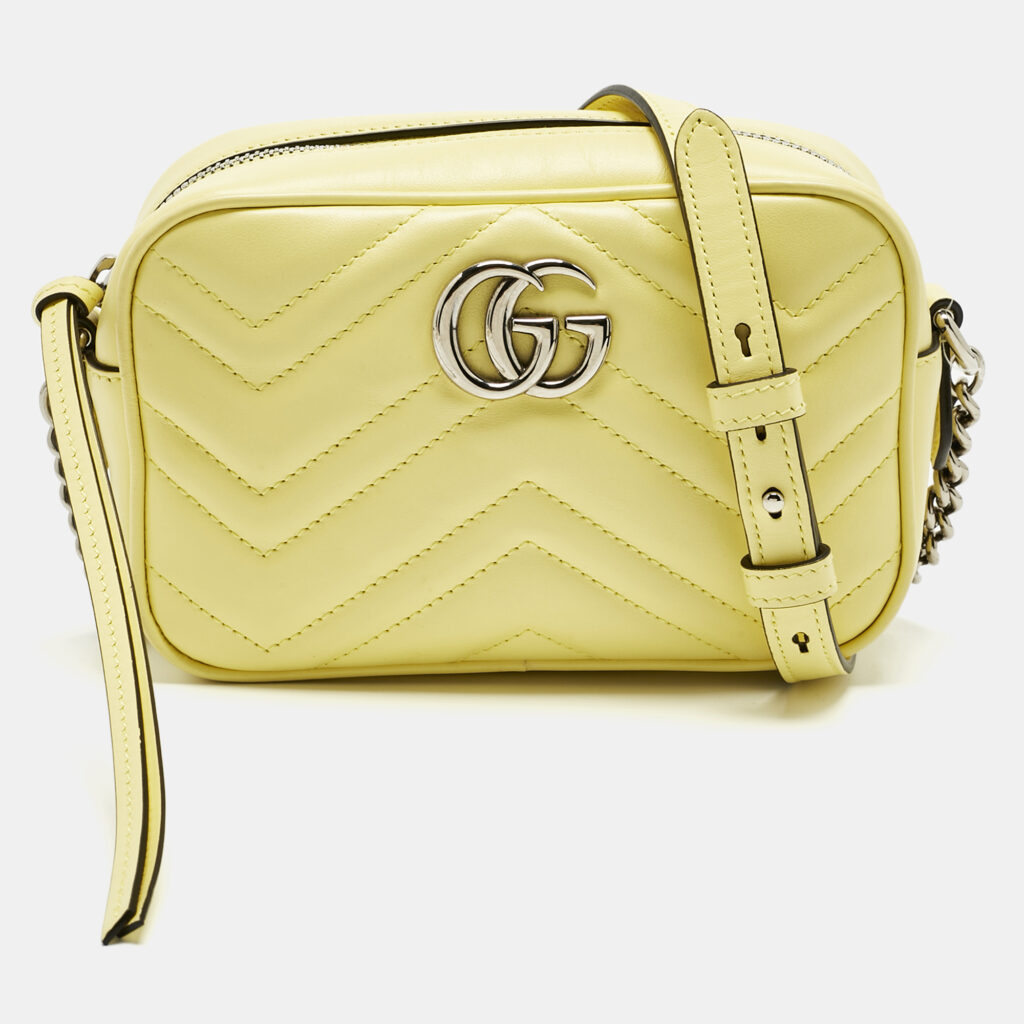 Gucci Yellow Matelassé Leather Mini GG Marmont Camera Bag