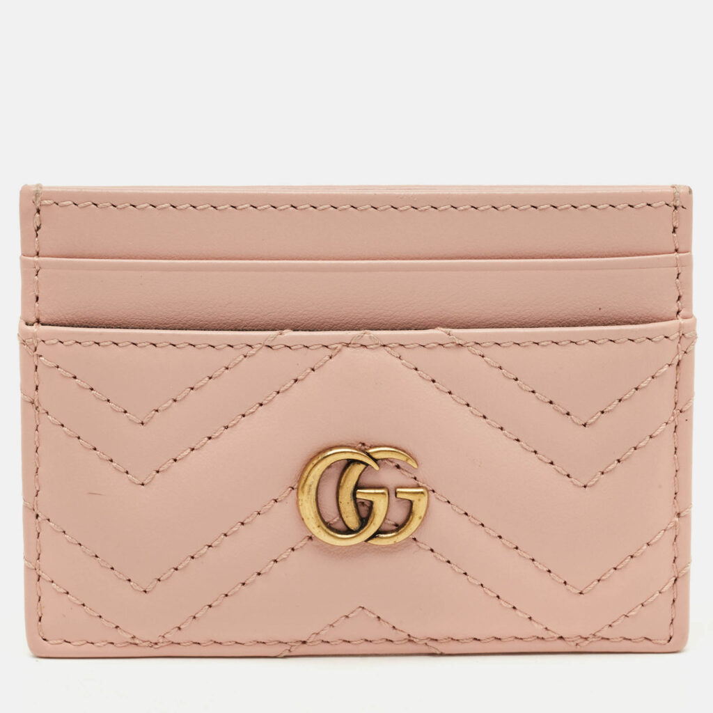 Gucci Pink Matelassé Leather GG Marmont Card Holder Gucci Pink Matelassé Leather GG Marmont Card Holder