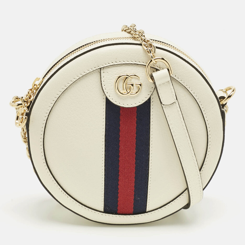Gucci Off White Leather Mini Ophidia Round Shoulder Bag Gucci Off White Leather Mini Ophidia Round Shoulder Bag