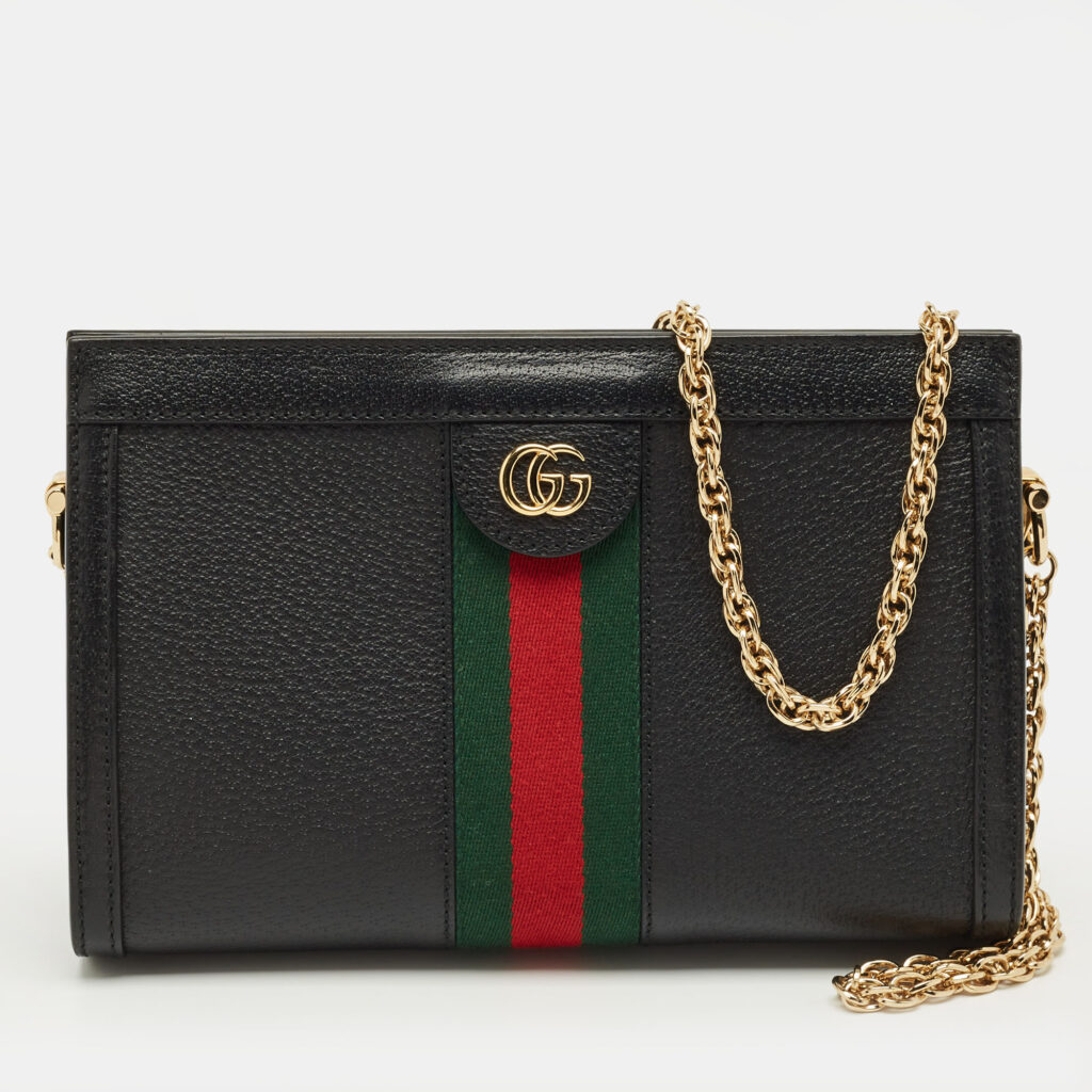 Gucci Black Leather Medium Ophidia Shoulder Bag