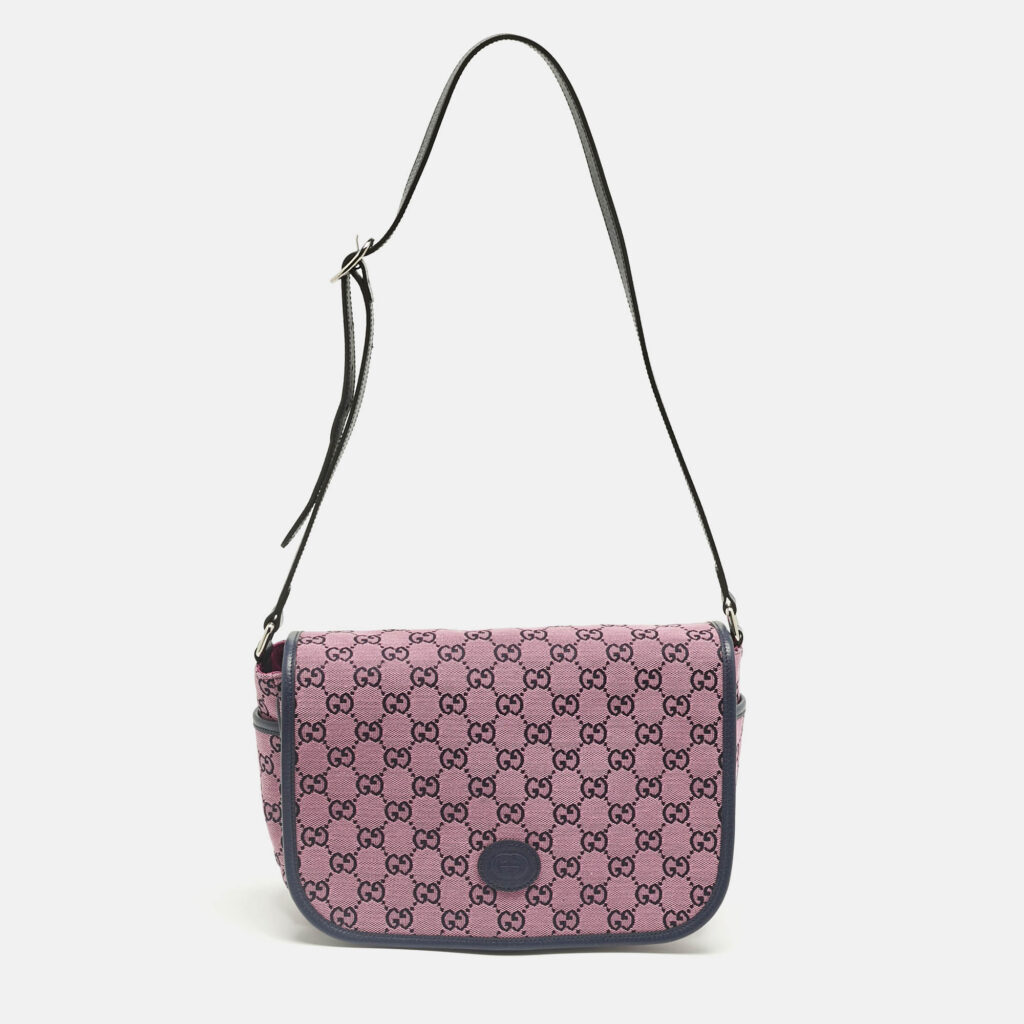 Gucci Pink/Navy Blue GG Canvas and Leather Messenger Bag Gucci Pink/Navy Blue GG Canvas and Leather Messenger Bag