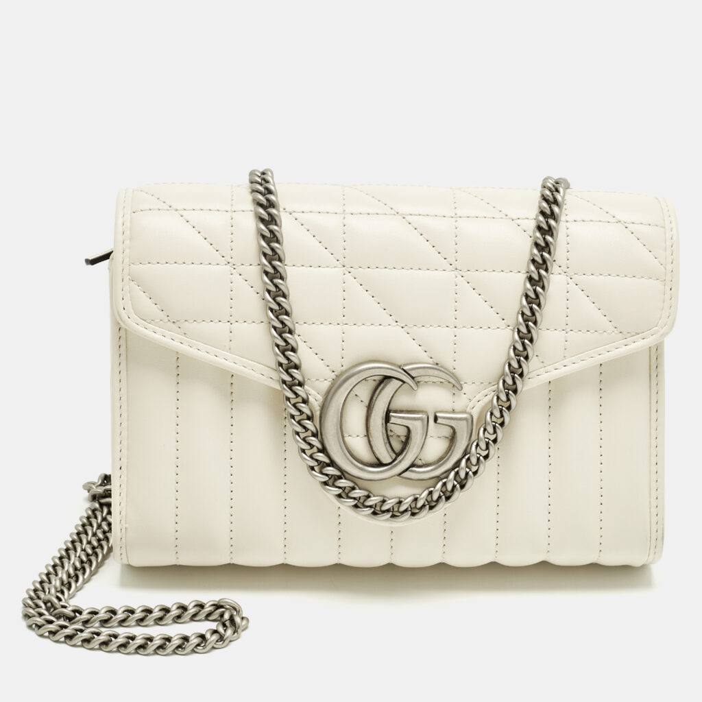 Gucci GG Marmont Off White Mix Quilted Leather Wallet On Chain Gucci GG Marmont Off White Mix Quilted Leather Wallet On Chain