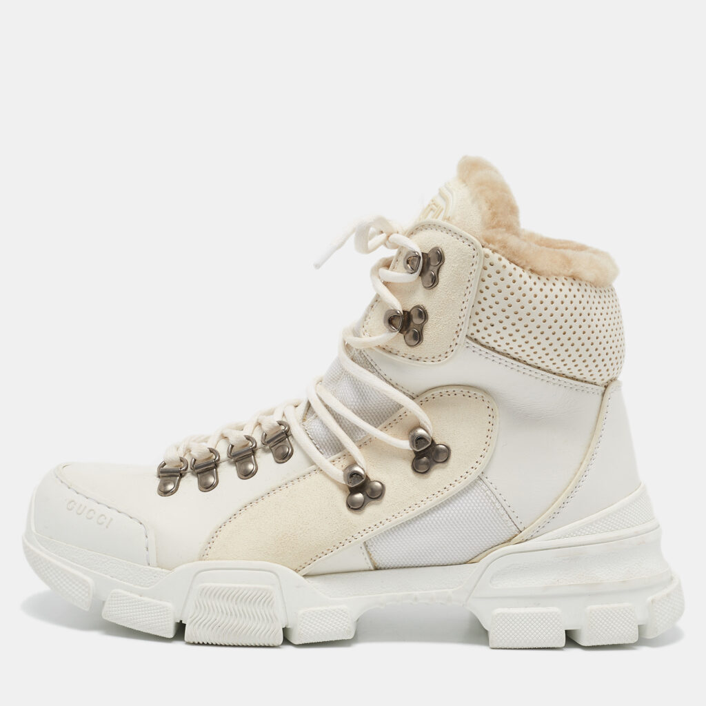 Gucci White Canvas and Leather Flashtrek High Top Sneakers Size 39 Gucci White Canvas and Leather Flashtrek High Top Sneakers Size 39