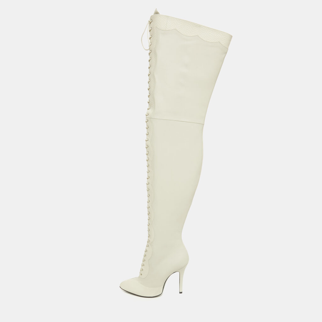 Gucci Off White Snakeskin Embossed and Leather Thigh High Boots Size 40 Gucci Off White Snakeskin Embossed and Leather Thigh High Boots Size 40
