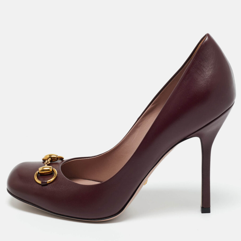 Gucci Burgundy Leather Horsebit Pumps Size 40