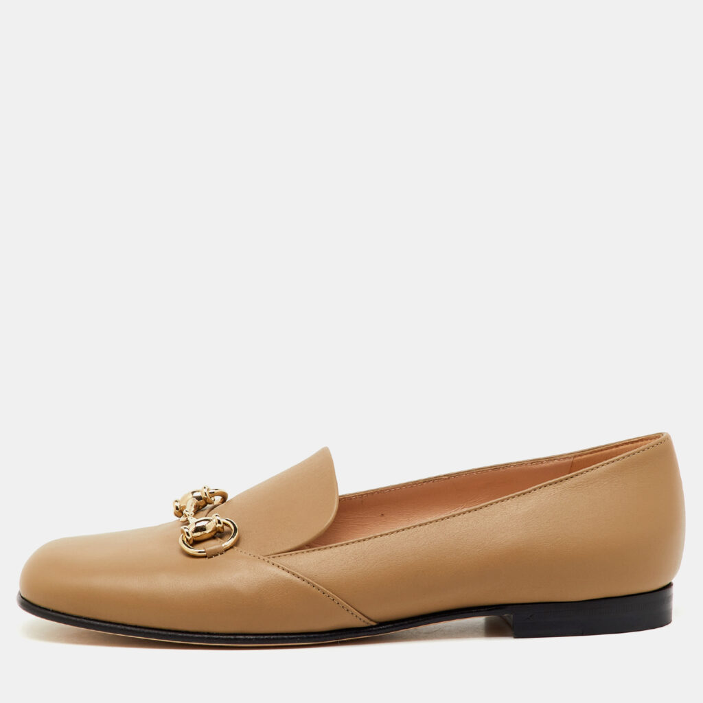 Gucci Khaki Brown Leather Horsebit Slip On Loafers Size 37 Gucci Khaki Brown Leather Horsebit Slip On Loafers Size 37