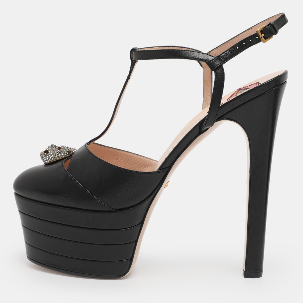 Gucci Black Leather Angel Platform Pumps Size 40.5 Gucci Black Leather Angel Platform Pumps Size 40.5