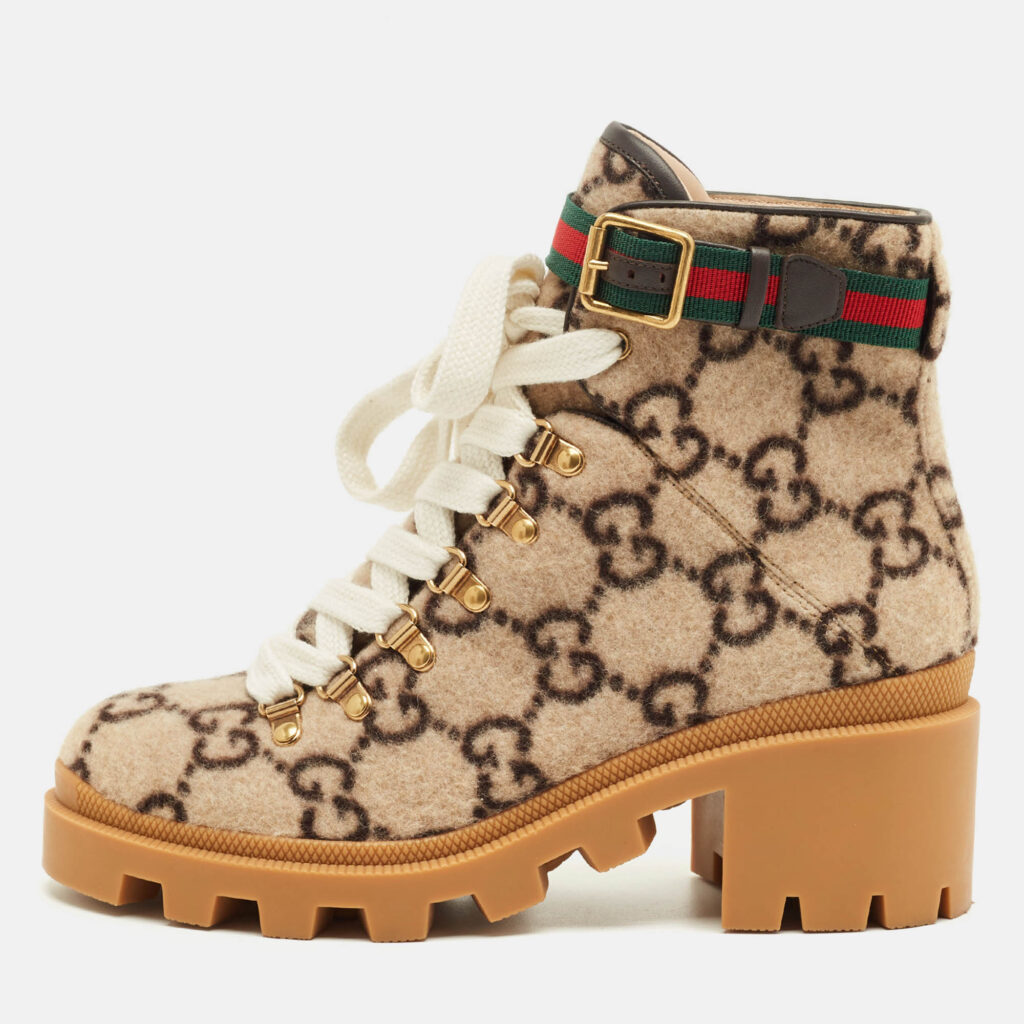 Gucci Brown Wool Sylvie Ankle Length Boots Size 38 Gucci Brown Wool Sylvie Ankle Length Boots Size 38