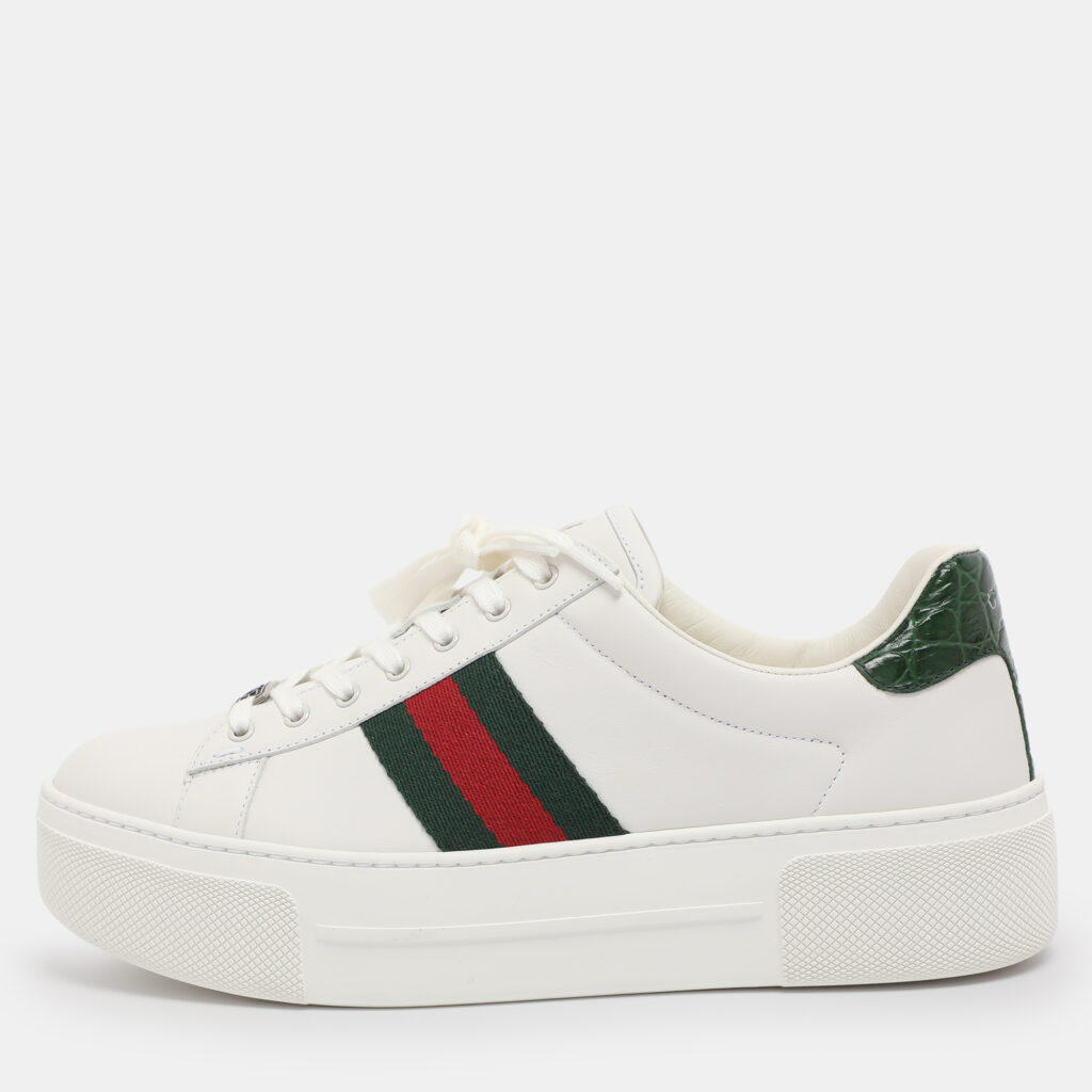 Gucci White Leather Web Ace Platform Sneakers Size 39.5