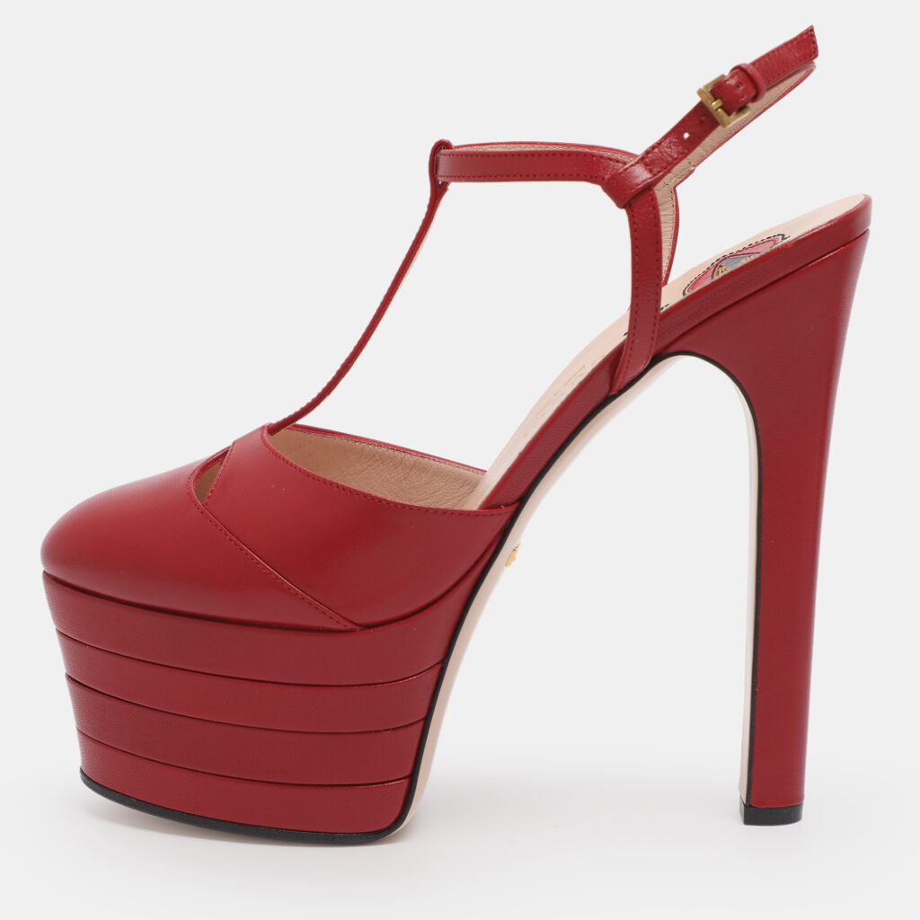 Gucci Angel Size 38.5 Red Leather Platform Sandals Gucci Angel Size 38.5 Red Leather Platform Sandals