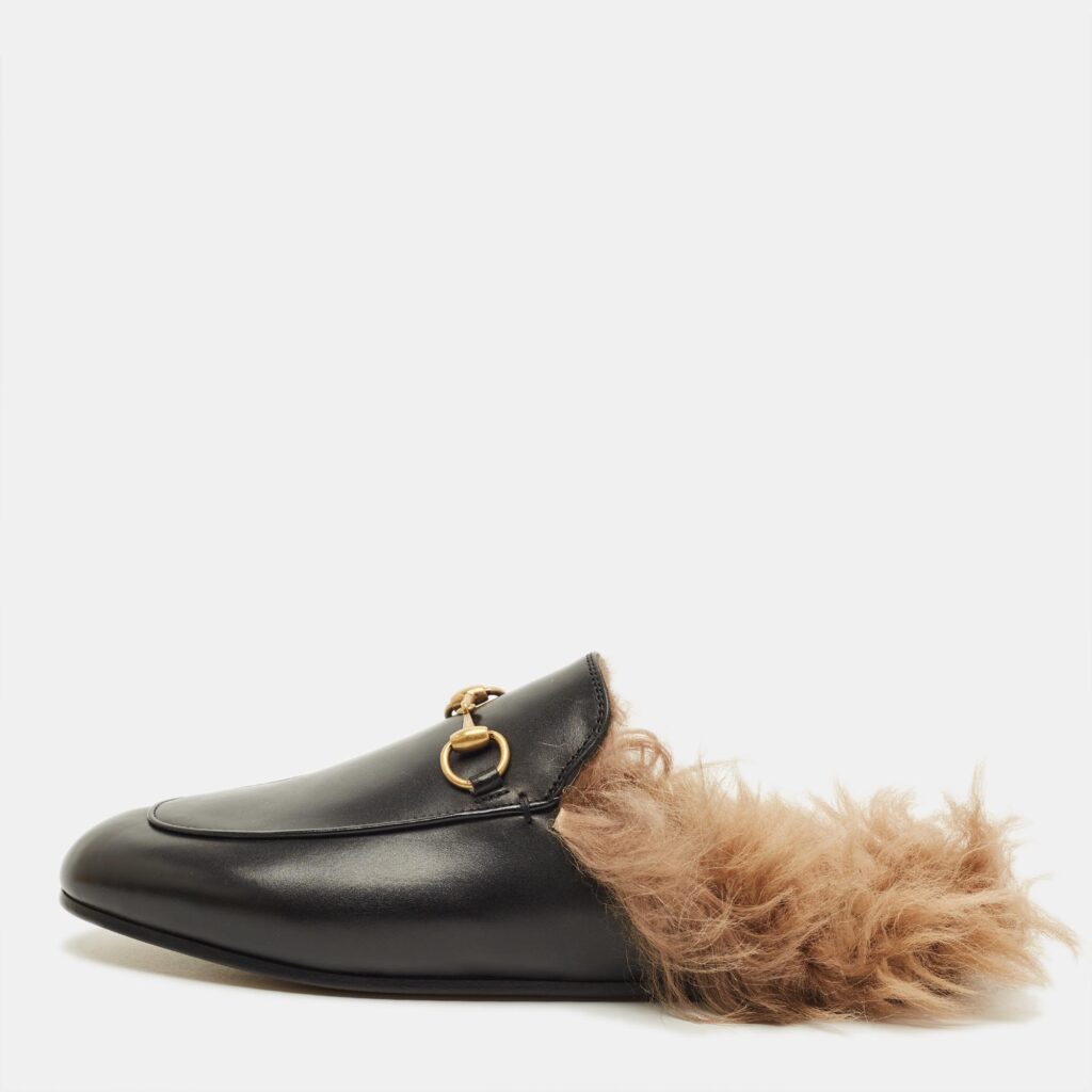 Gucci Princetown Size 37 Black Fur and Leather Mules Gucci Princetown Size 37 Black Fur and Leather Mules