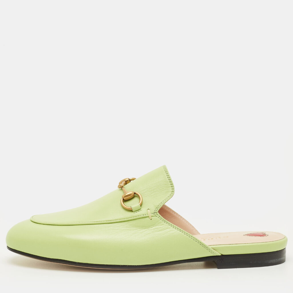 Gucci Princetown Size 37.5 Green Leather Mules