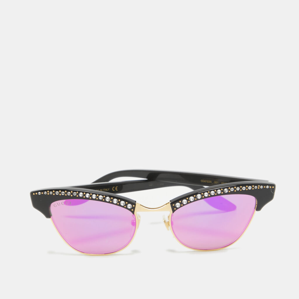 Gucci Black/Green Mirrored GG0153S Crystal Clubmaster Sunglasses Gucci Black/Green Mirrored GG0153S Crystal Clubmaster Sunglasses