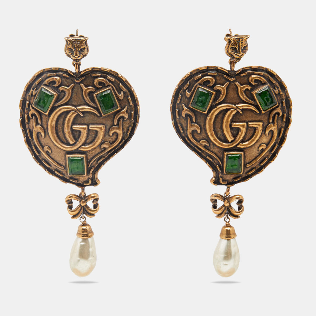 Gucci GG Resin Faux Pearl Gold Tone Earrings Gucci GG Resin Faux Pearl Gold Tone Earrings