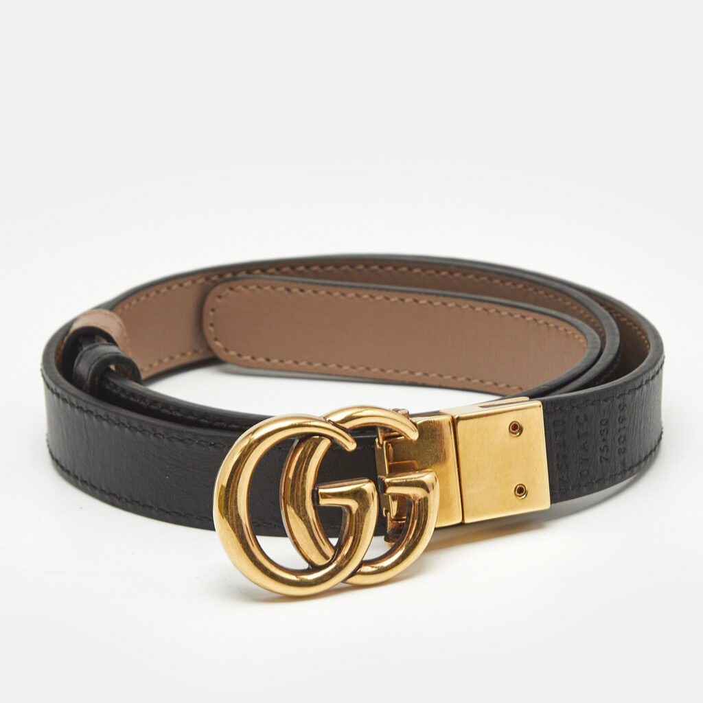 luxury-women-gucci-used-accessories-p1169850-003-1.jpg Gucci Beige/Black Leather GG Marmont Slim Reversible Belt 75CM