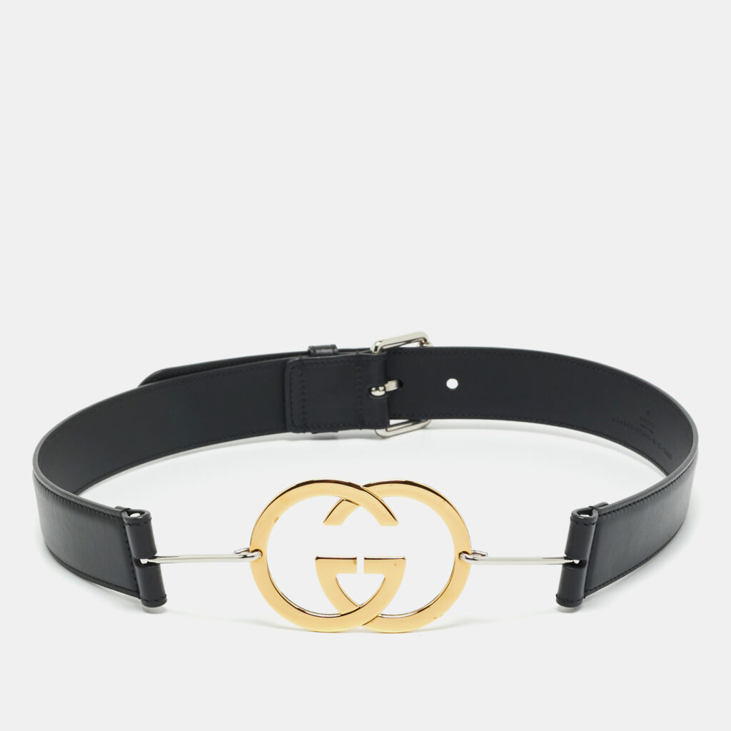Gucci Black Leather Interlocking G Buckle Belt 80 CM Gucci Black Leather Interlocking G Buckle Belt 80 CM