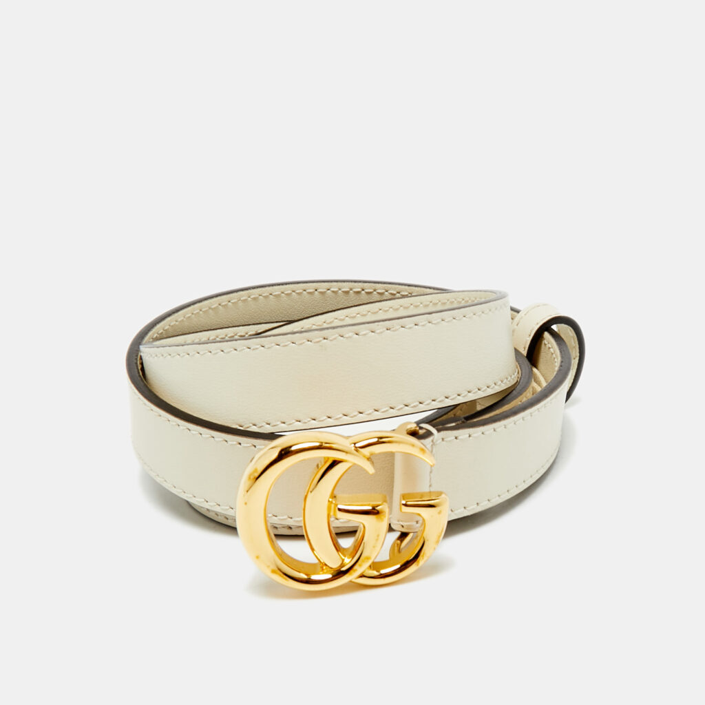Gucci Off White Leather GG Marmont Slim Belt 75 CM Gucci Off White Leather GG Marmont Slim Belt 75 CM