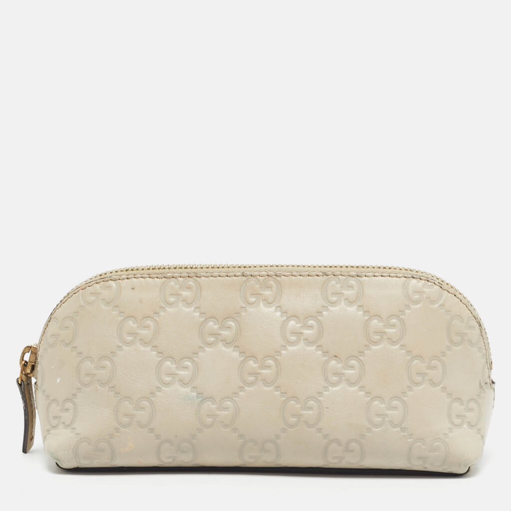 Gucci Ivory Guccissima Leather Cosmetic Zip Pouch Gucci Ivory Guccissima Leather Cosmetic Zip Pouch