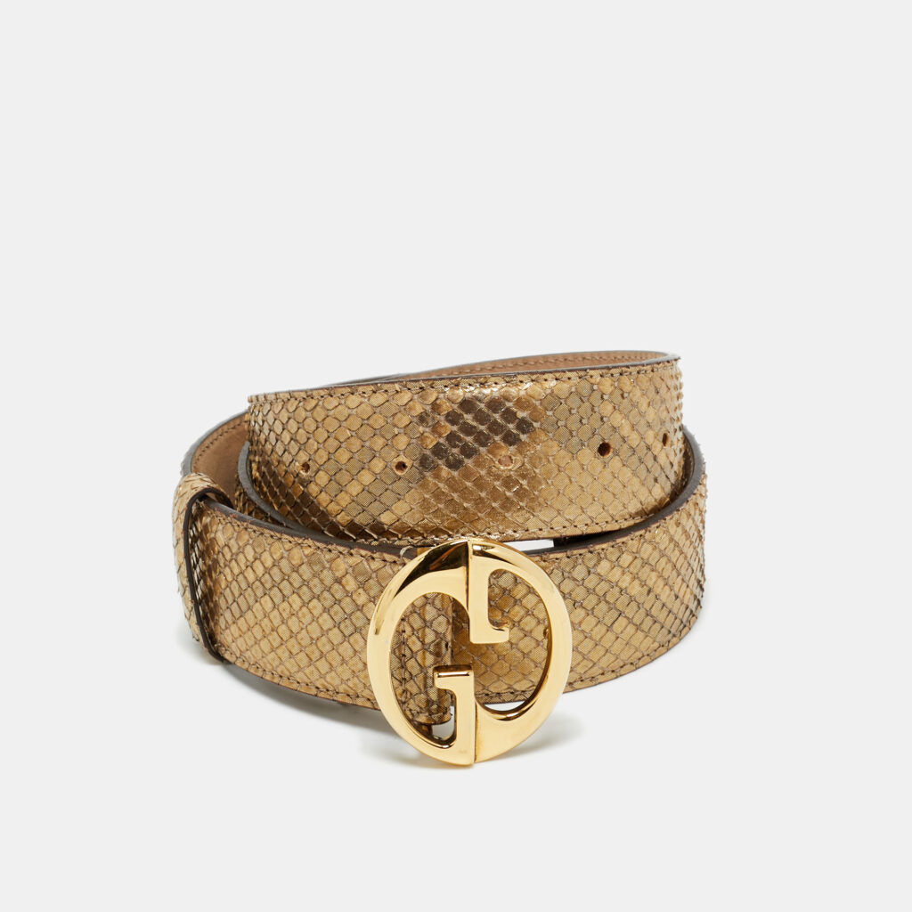 Gucci Gold Python 1973 Buckle Belt 90 CM