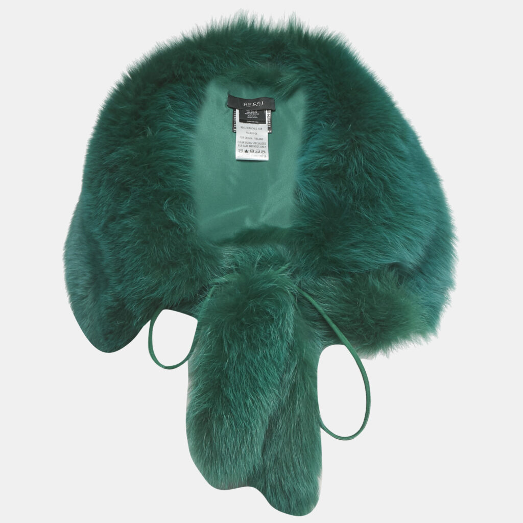 Gucci Green Fox Fur & Leather Trim Neck Collar Gucci Green Fox Fur & Leather Trim Neck Collar