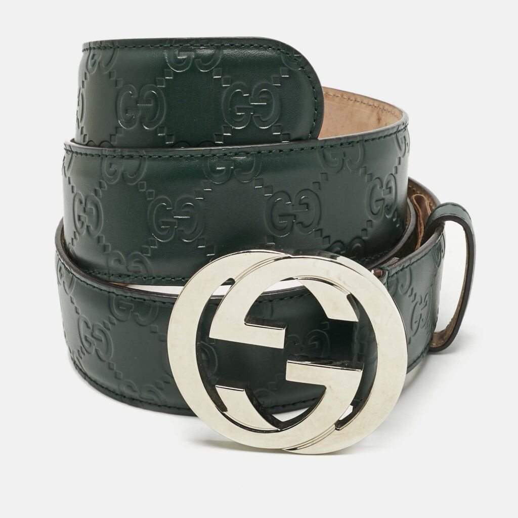 Gucci Green Guccissima Leather Interlocking G Buckle Belt 90 CM Gucci Green Guccissima Leather Interlocking G Buckle Belt 90 CM