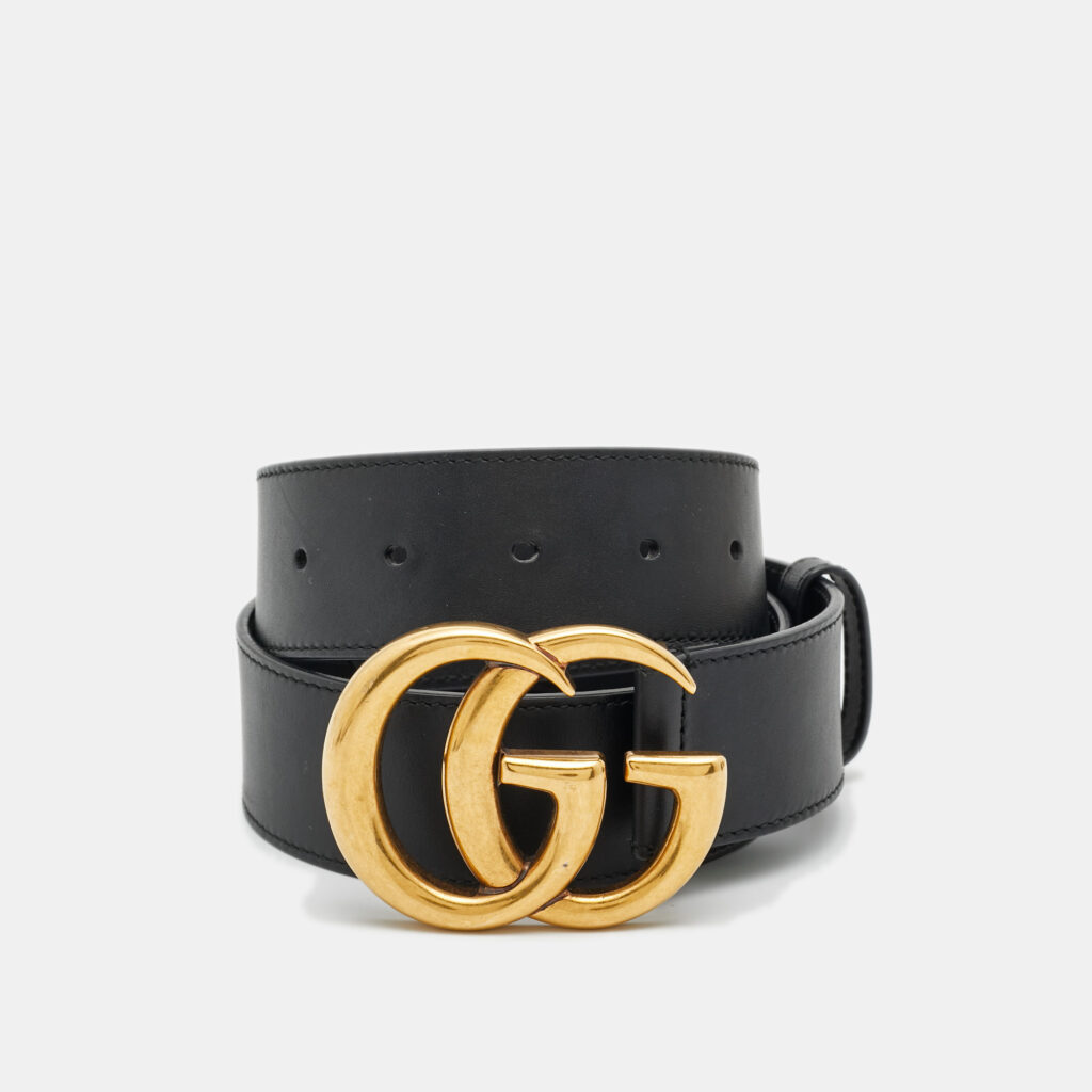 Gucci Black Leather GG Marmont Buckle Belt 75 CM