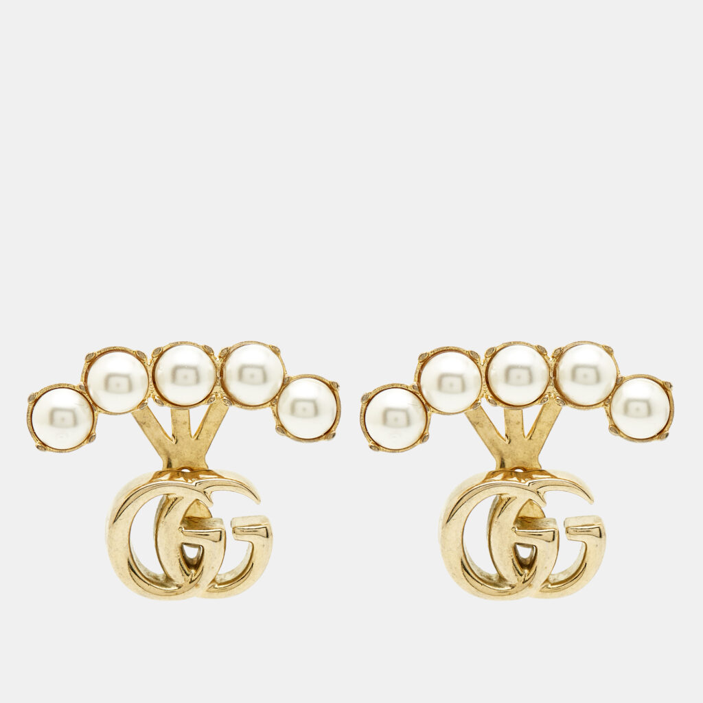 Gucci Double G Faux Pearl Gold Tone Earrings Gucci Double G Faux Pearl Gold Tone Earrings