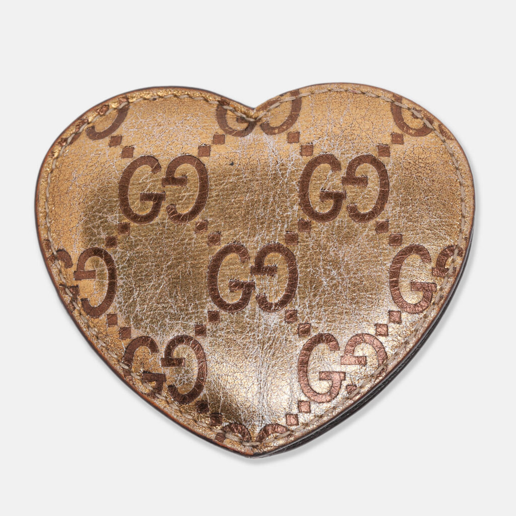 Gucci Gold Guccissima Leather Heart Hand Mirror Gucci Gold Guccissima Leather Heart Hand Mirror