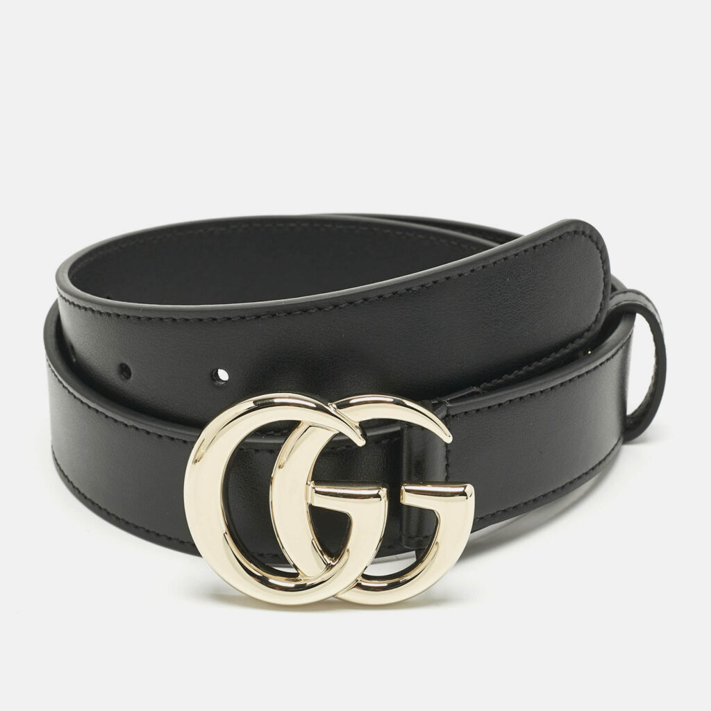 Gucci Black Leather GG Marmont Slim Belt 75 CM Gucci Black Leather GG Marmont Slim Belt 75 CM