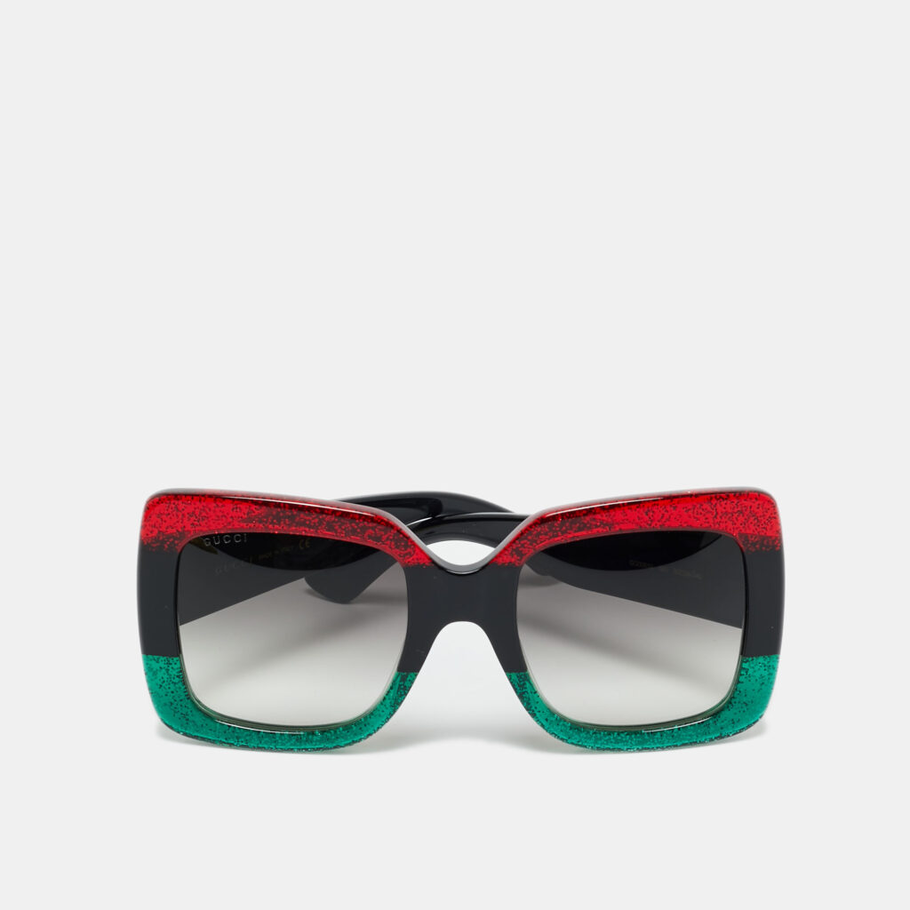 Gucci Red/Green Glitter GG0083S Interlocking G Oversized Sunglasses Gucci Red/Green Glitter GG0083S Interlocking G Oversized Sunglasses