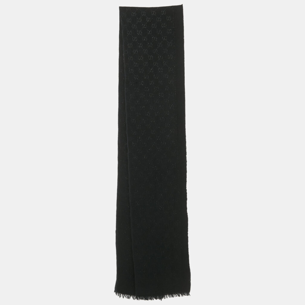 luxury-women-gucci-used-accessories-p1219233-005-1.jpg Gucci Black GG Lamé Wool Scarf
